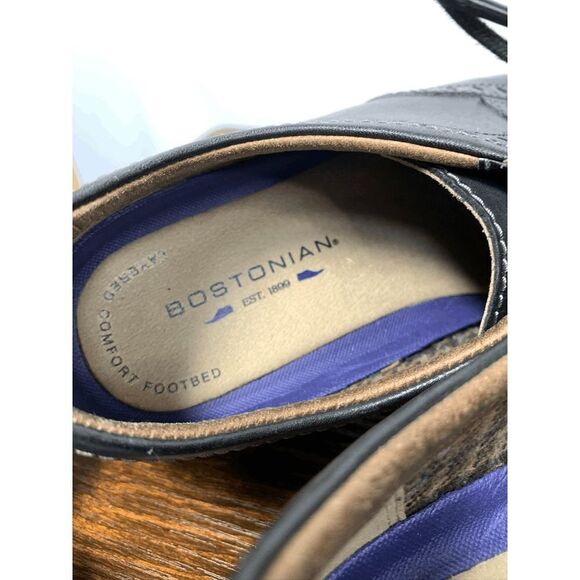 Bostonian Men's Derby Oxford Shoes Lace Up Almond Toe Black Leather Size 9M - Picture 4 of 9